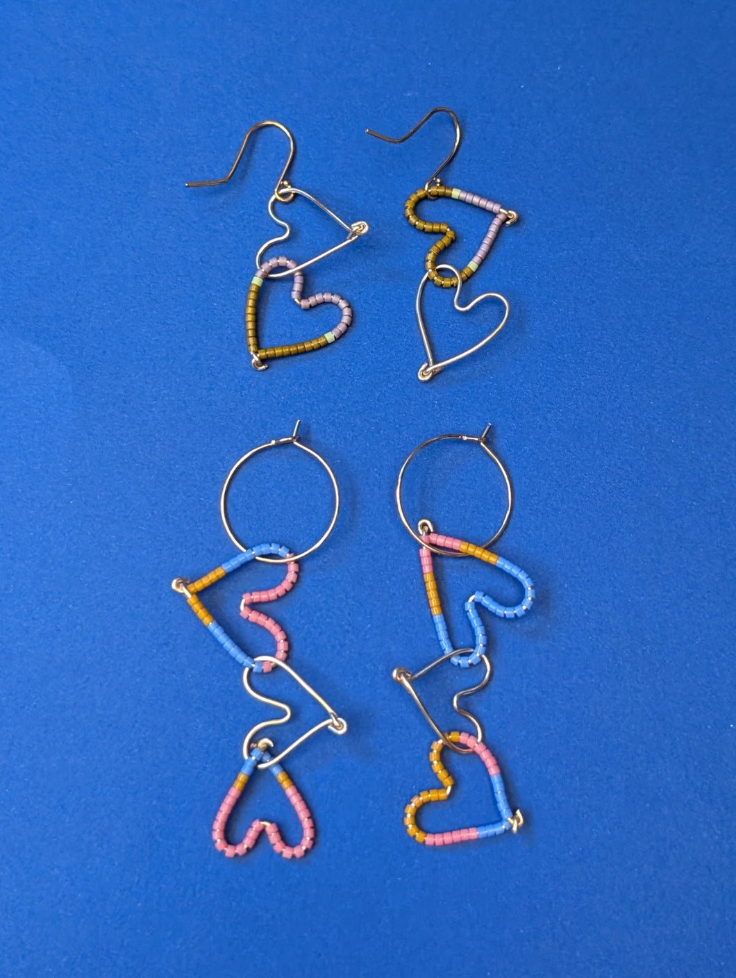 Wire + Bead Heart Earrings