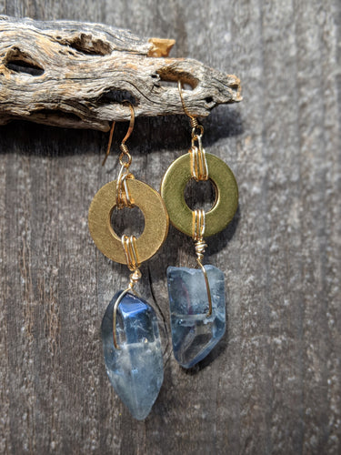 Quartz with Brass Ring Earrings