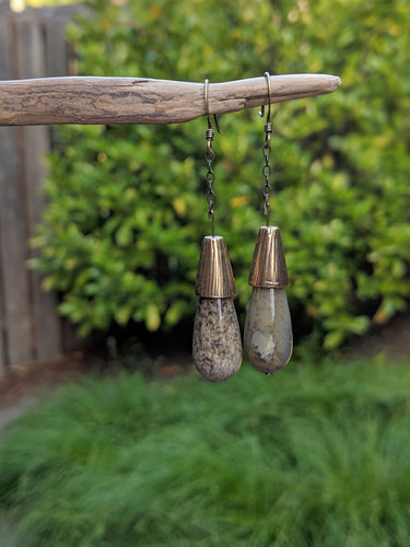 Agate + Brass Drop Earrings