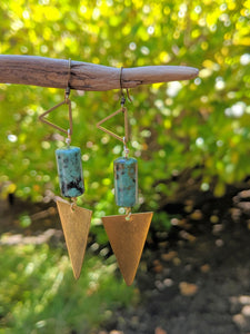 Brass + African Turquoise Earrings