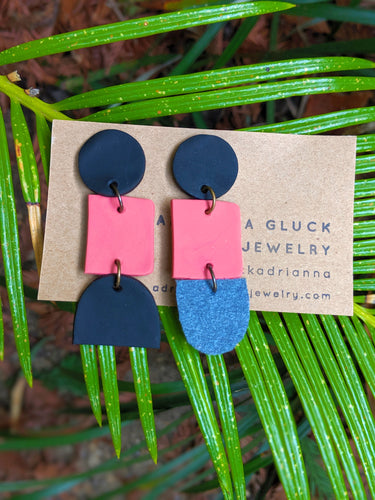 Black + Pink Dangle Earrings