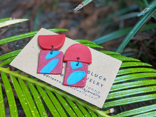 Red + Blue Granite Earrings