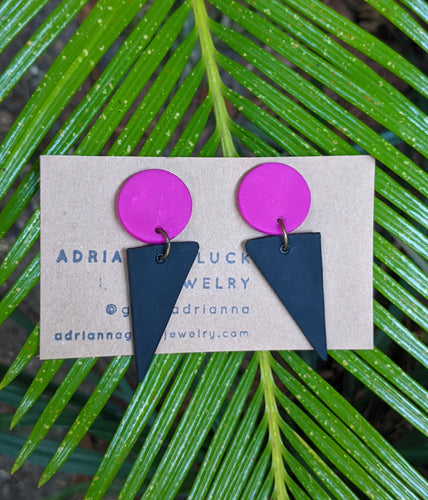 Mini Triangle + Fuchsia Earrings