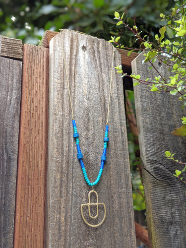 Blue Beaded Brass Necklace
