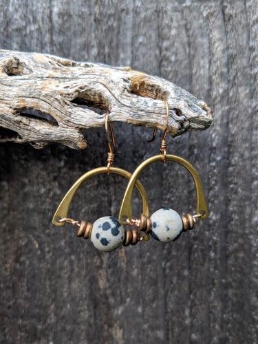 Dalmatian Jasper Arc Earrings