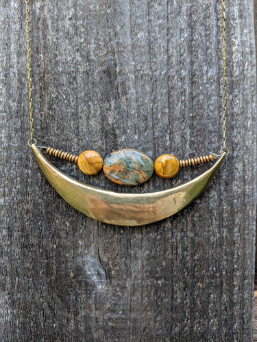 Jasper + Brass Crescent Necklace