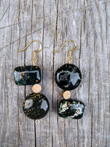 Green Jasper + Brass Earrings