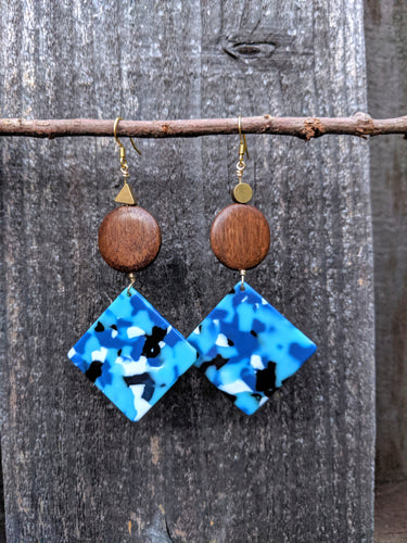 Grey Wood + Acrylic Earrings