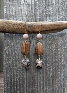 Rhodonite + Wood Earrings
