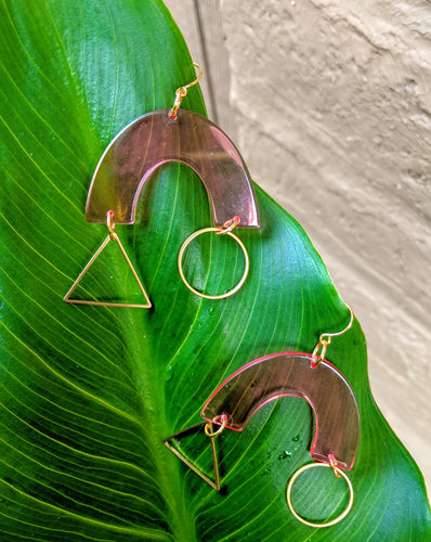 Pink Geo Rainbow Earrings