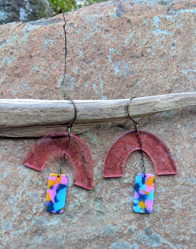 Pink with Multi-color Drops Earrings