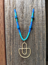 Load image into Gallery viewer, Blue Beaded Brass Necklace