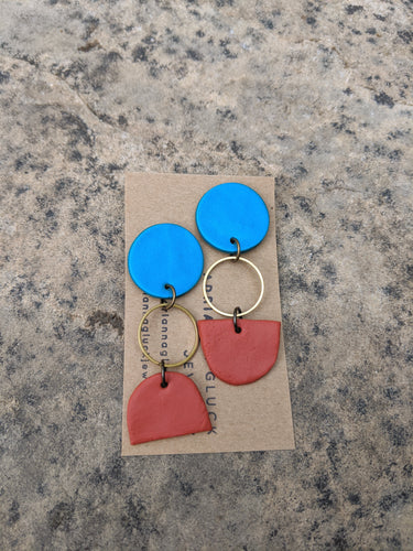 Ocean Blue, Brass + Tangerine Earrings