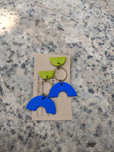 Lime, Navy Blue + Brass Earrings