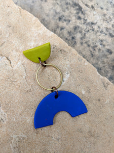 Lime, Navy Blue + Brass Earrings
