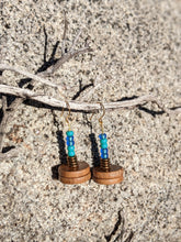 Load image into Gallery viewer, Blue Beads + Wood Earrings