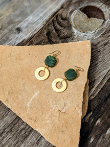 Brass Ring+ Jade Earrings