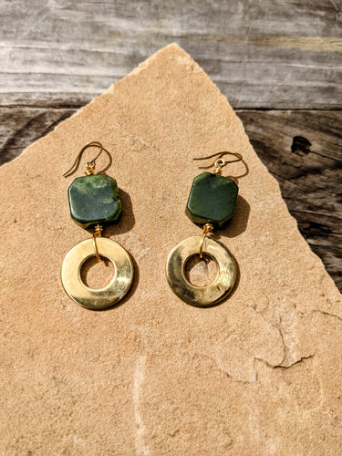 Brass Ring+ Jade Earrings