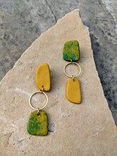 Load image into Gallery viewer, Blue, Yellow + Brass Earrings