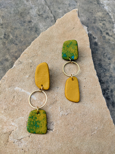 Blue, Yellow + Brass Earrings