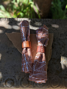 Napkin Set: Rust Lines with Handmade Leather Rings