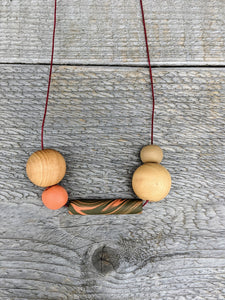 Orange+ Wood Swirl Necklace
