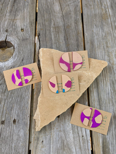 Splatter Series Studs in Shades of Purple, Violet + Cream ~ Small Batch Stud Earrings