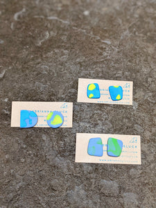 Splatter Series Mini Studs in Blue, Light Blue, Yellow + Neon Green ~ Small Batch Stud Earrings
