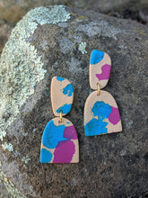 Load image into Gallery viewer, Splatter Series Cream, Blue + Violet Dangle Earrings