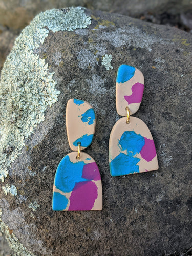 Splatter Series Cream, Blue + Violet Dangle Earrings