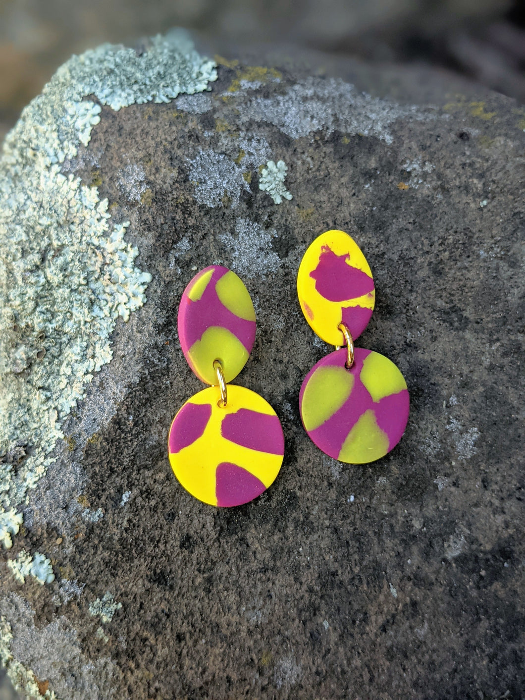 Splatter Series Yellow + Violet Swap Dangle Earrings