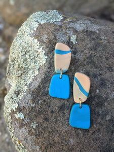 Cream + Blue Blended Dangle Earrings ~ Small Batch Earrings