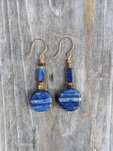 Load image into Gallery viewer, Lapis + Peach Dangle Earrings