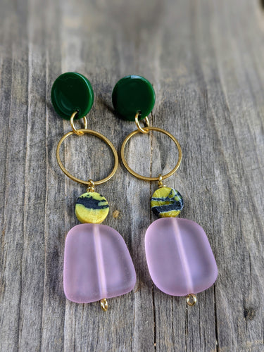 Serpentine + Sea Glass Earrings