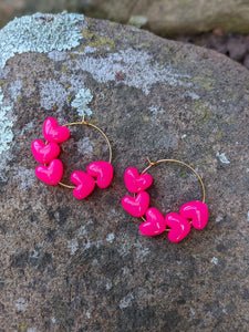 Beaded Pink Heart Hoop Earrings ~ Small Batch Earrings