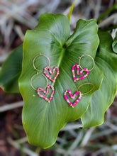 Load image into Gallery viewer, Beaded Heart Wire Hoop Earrings ~ Small Batch Earrings