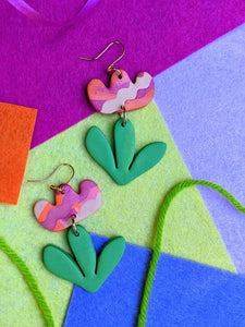 Springtime Leafy Flower Earrings ~ Small Batch + One of a Kind Earrings