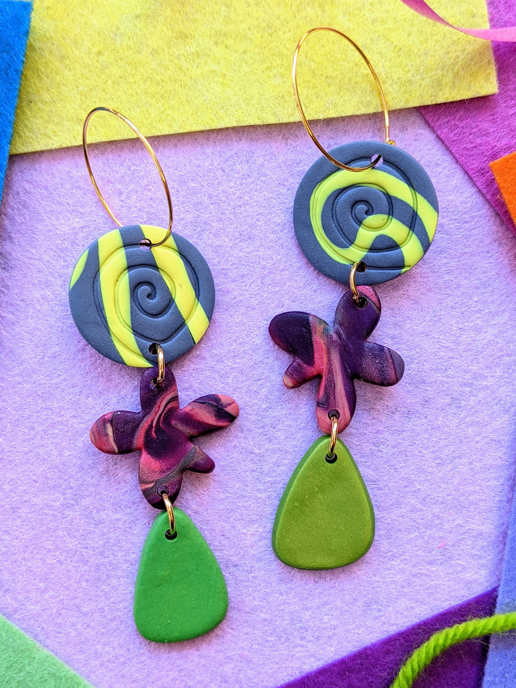 Springtime Abstract Double Flower Dangles ~ One of a Kind Earrings