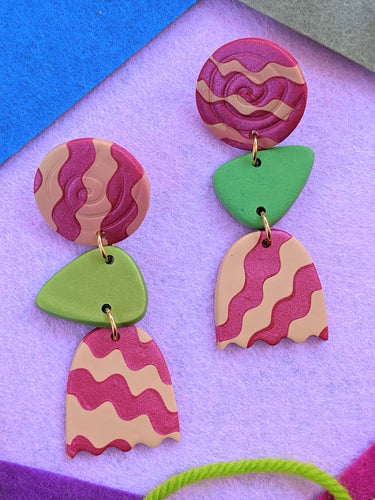 Springtime Abstract Double Flower Earrings ~ Small Batch + One of a Kind Earrings