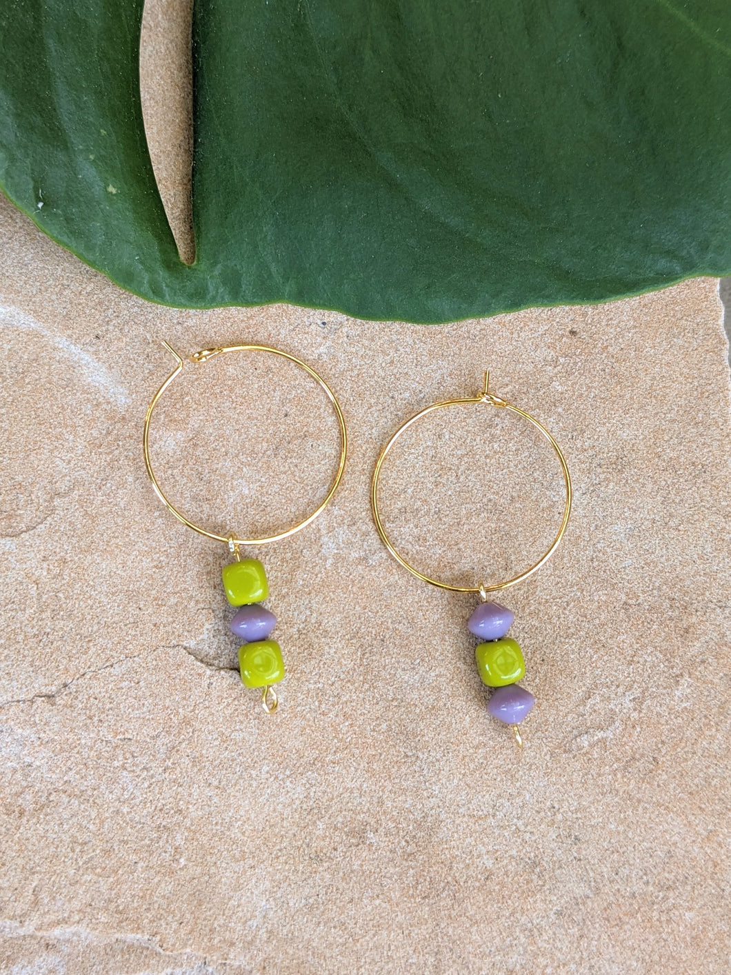 Abstract Lime + Grape Hoop Earrings