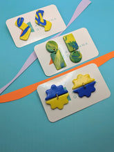 Load image into Gallery viewer, Blue + Yellow Polymer Earrings