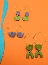 Load image into Gallery viewer, Lilac + Chartreuse Hoop Earrings