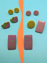 Load image into Gallery viewer, Chartreuse + Lilac Studs