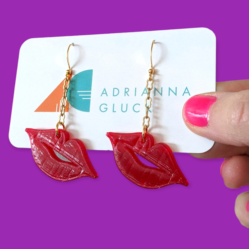 NEW 3D-printed ~ Lucious Lips Dangles ~ w/ chain ~ Small Batch Earrings