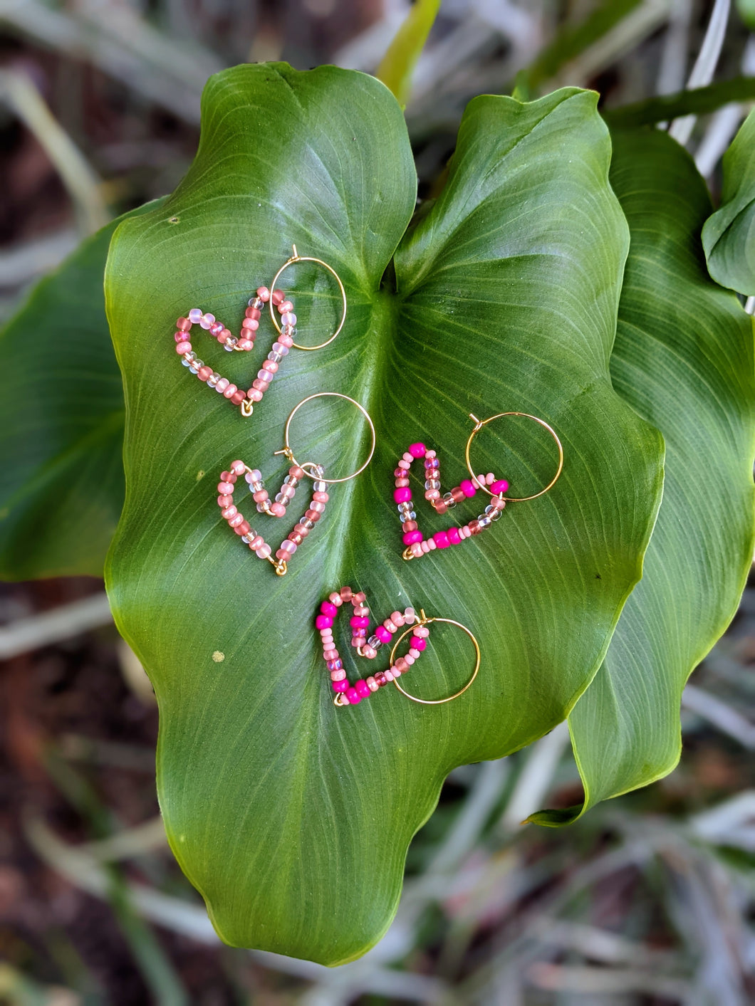Beaded Heart Wire Hoop Earrings ~ Small Batch Earrings