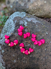 Load image into Gallery viewer, Beaded Pink Heart Hoop Earrings ~ Small Batch Earrings