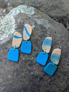 Cream + Blue Blended Dangle Earrings ~ Small Batch Earrings