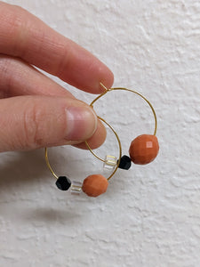 Coral, Black + Clear Hoops ~ Small Batch Earrings