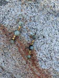 Prehnite + Brass Stripe Earrings